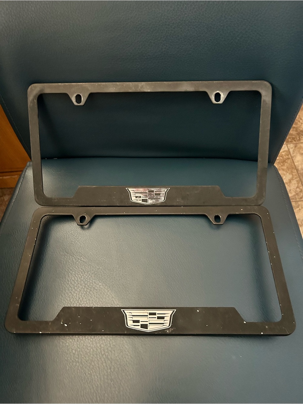 Cadillac Black License Plate Frames with Crest Emblems - Pair